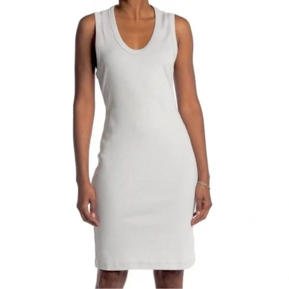 James Perse Sleeveless Scoop-Neck Bodycon Dress in Light Gray